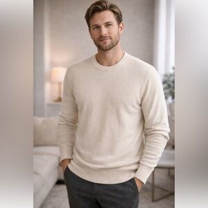 Shephe Mens 100% Cashmere Sweater XXL Ivory Crewneck Luxury Soft